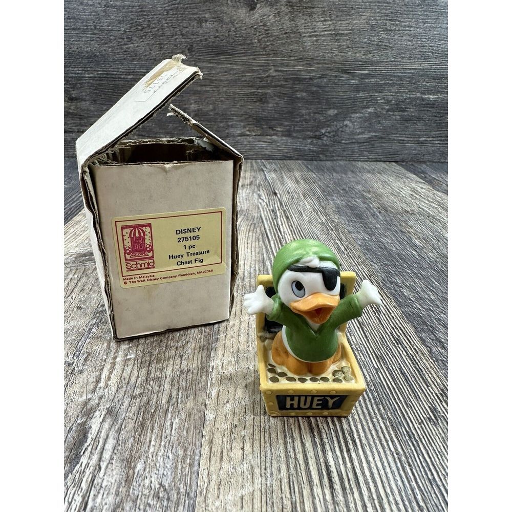 Schmid Disney Hand Painted Porcelain Huey Duck‎ Treasure Chest Figurine 275105